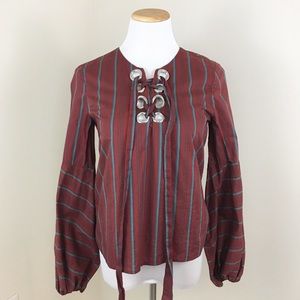 ✨5 FOR $25✨   JOA Los Angeles Red Stripe Lace Up Lone Sleeve Top